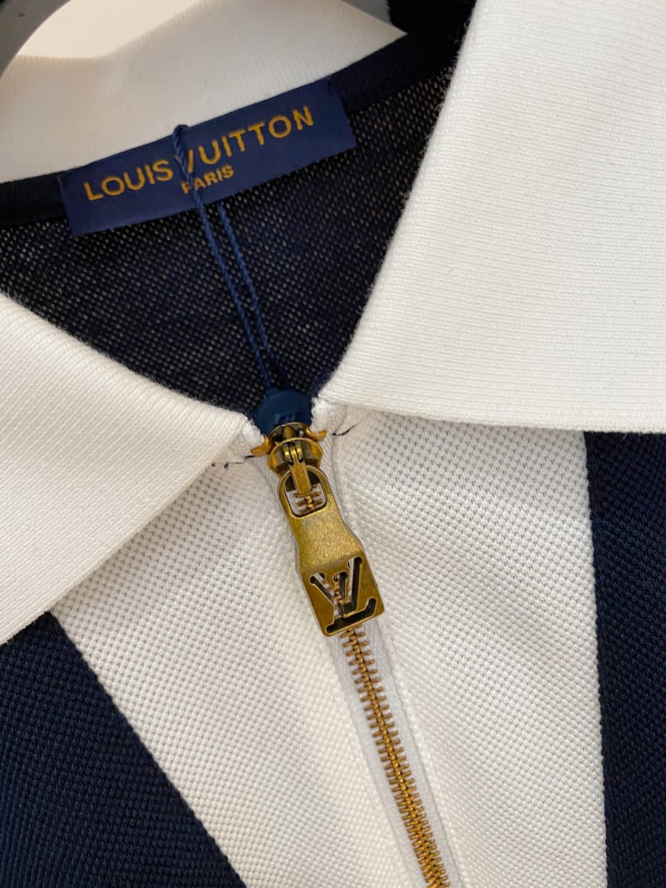Louis Vuitton - Navy & White Contrast Zip Polo Shirt