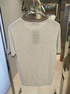 Loro Piana - Light Grey Knit T-Shirt with Striped Rib Trims