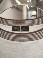 Loro Piana - Light Grey Knit T-Shirt with Striped Rib Trims