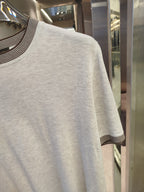 Loro Piana - Light Grey Knit T-Shirt with Striped Rib Trims