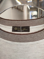 Loro Piana - Light Grey Knit T-Shirt with Striped Rib Trims