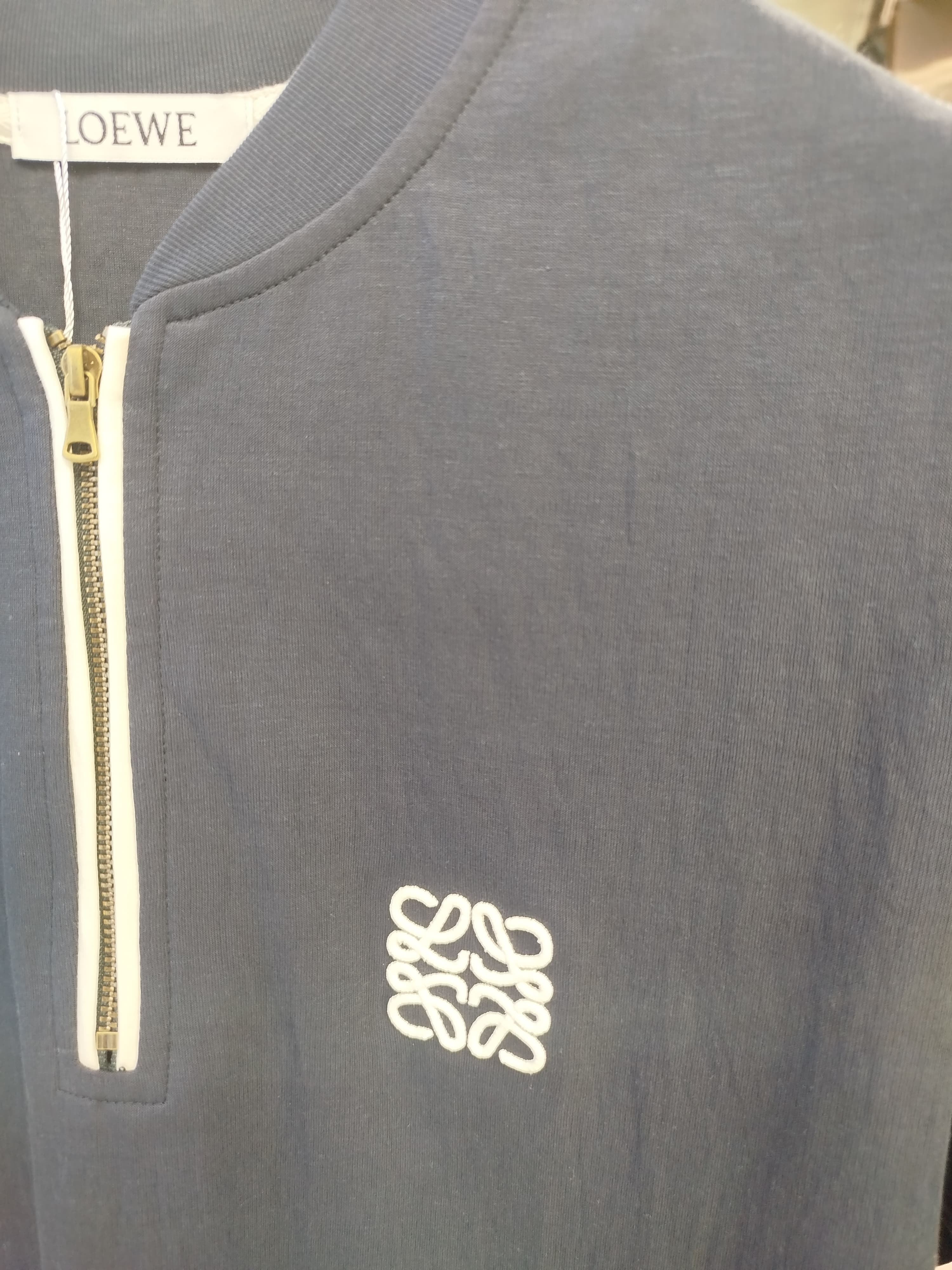 Loewe - Navy Zip Polo T-Shirt with Anagram Logo & Contrast Stitching