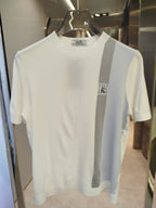 Hermès - White Knit T-Shirt with Grey Stripe & "H" Logo