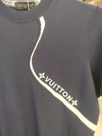 Louis Vuitton - Navy Knit T-Shirt with White Monogram Stripe