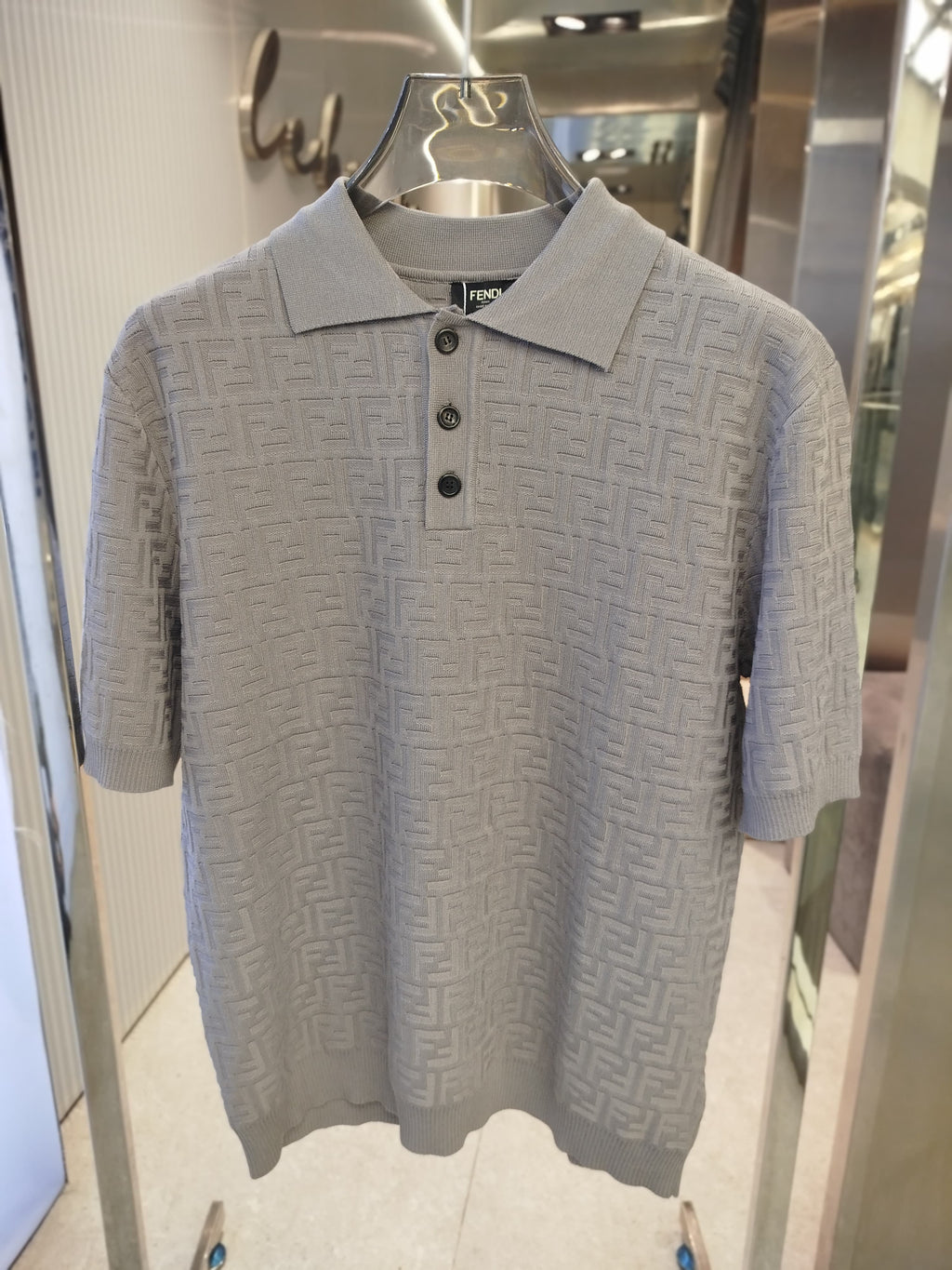 Fendi - Grey FF Monogram Knit Polo Shirt