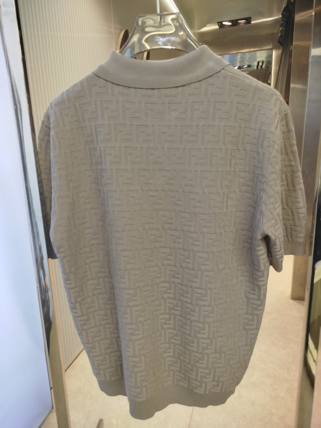 Fendi - Grey FF Monogram Knit Polo Shirt