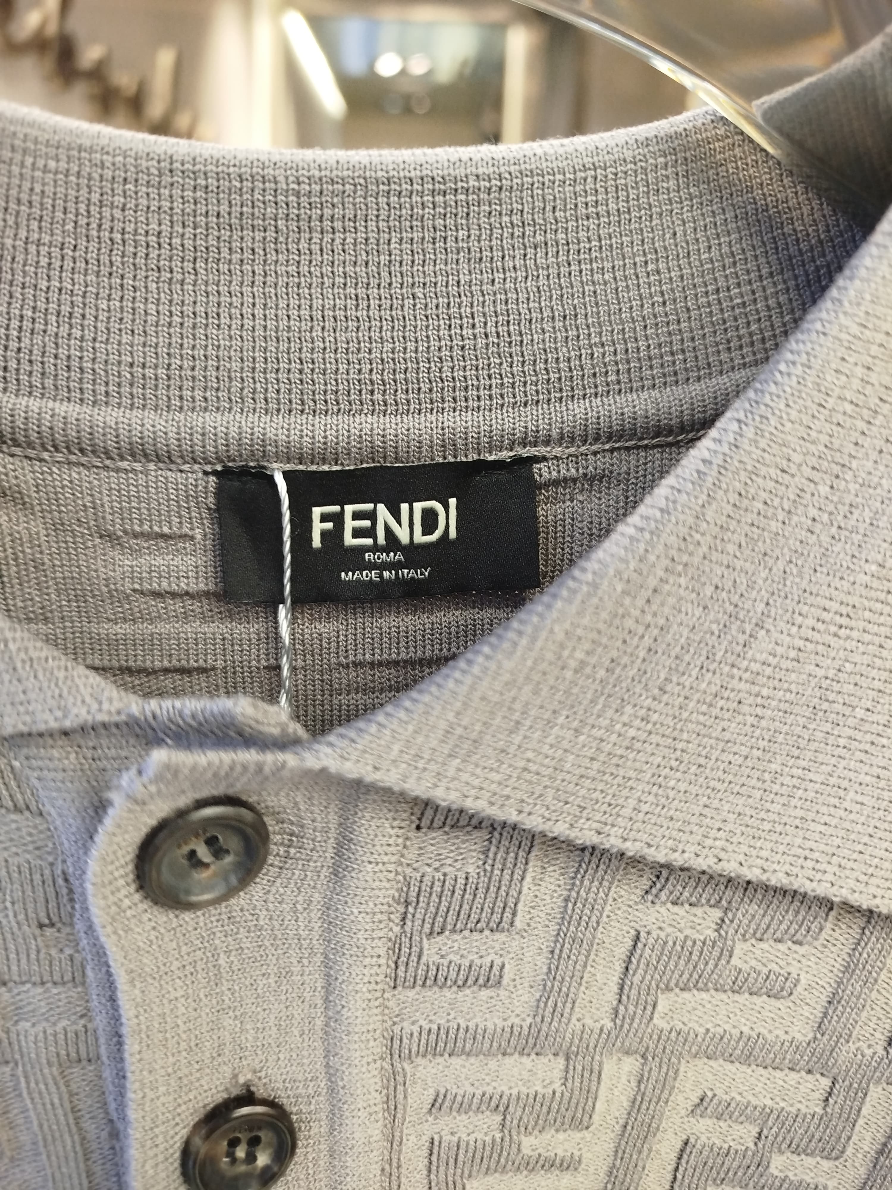 Fendi - Grey FF Monogram Knit Polo Shirt