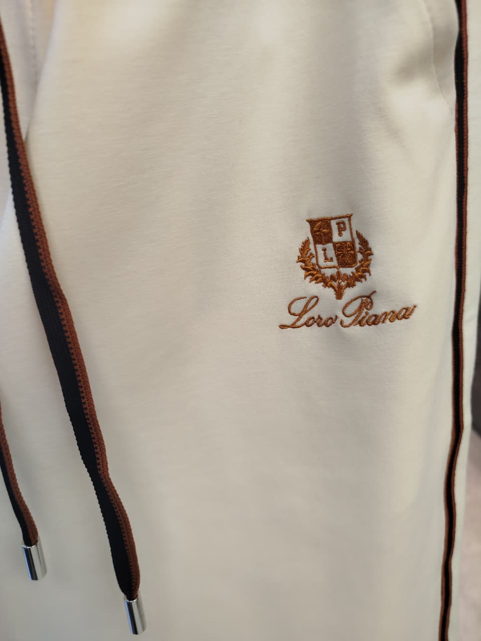 Loro Piana - Cream Drawstring Track Pants with Embroidered Logo