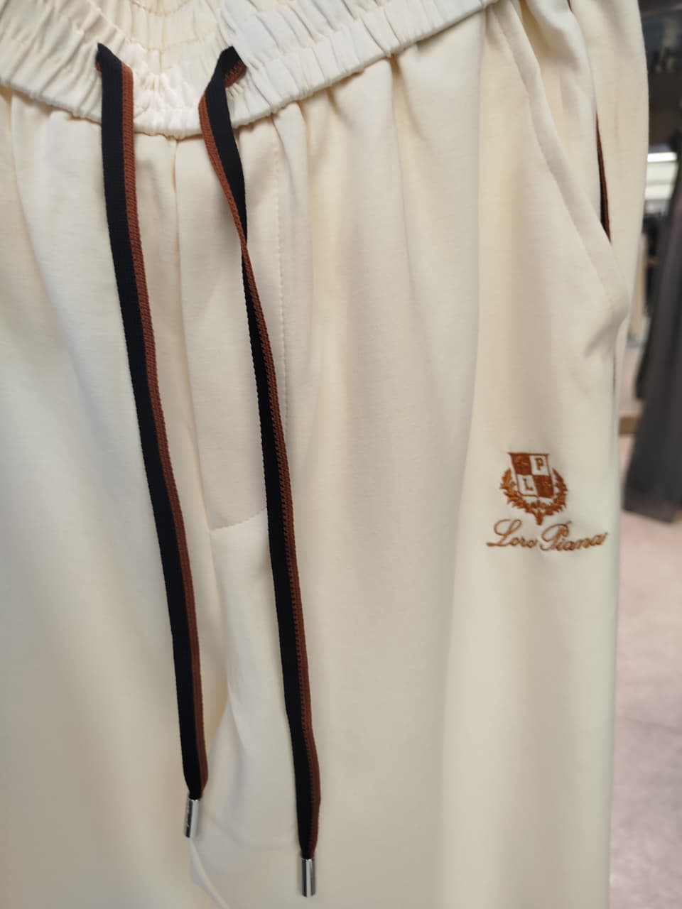 Loro Piana - Cream Drawstring Track Pants with Embroidered Logo