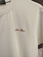 Loro Piana - Cream T-Shirt with Embroidered Logo and Contrast Stripes