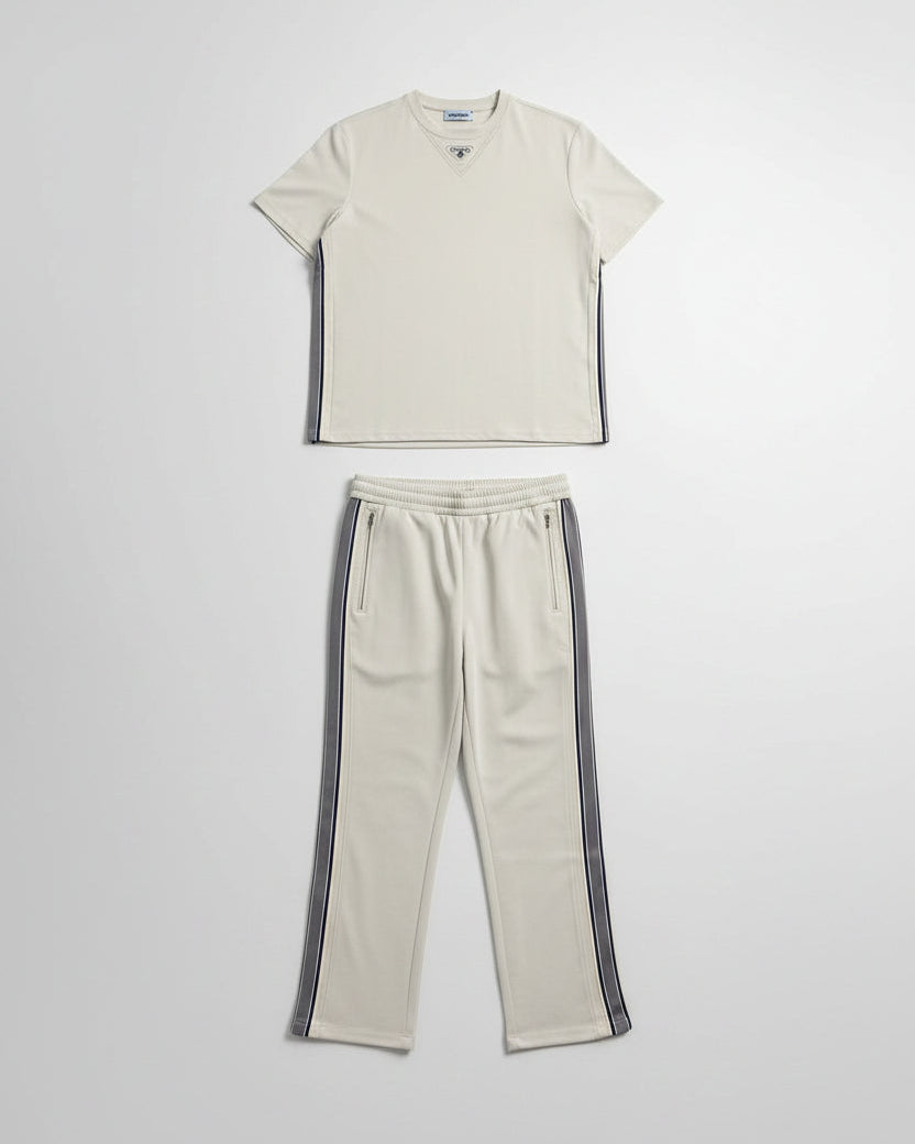Prada - Cream T-Shirt & Track Pants Set with Side Stripes