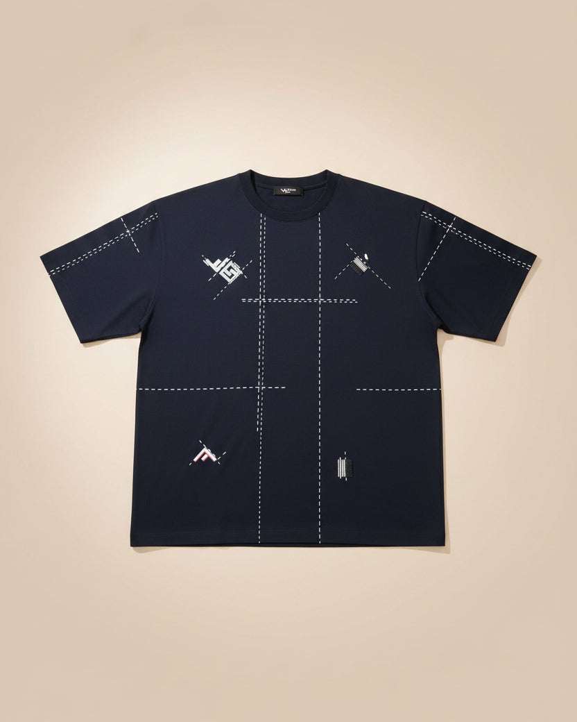 Fendi - Navy Abstract Print T-Shirt with Contrast Stitching