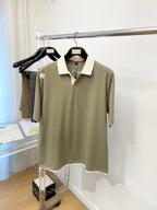 Descente - Olive Green Polo Shirt with Ribbed Collar