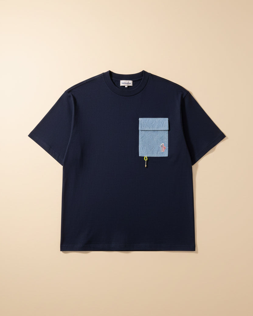 Moncler - Navy T-Shirt with Denim Patch Pocket