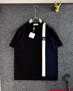 Hermès - Black & Navy Color Block Polo Shirt with Contrast Stripe