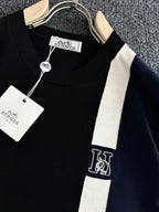 Hermès - Black & Navy Color Block Polo Shirt with Contrast Stripe