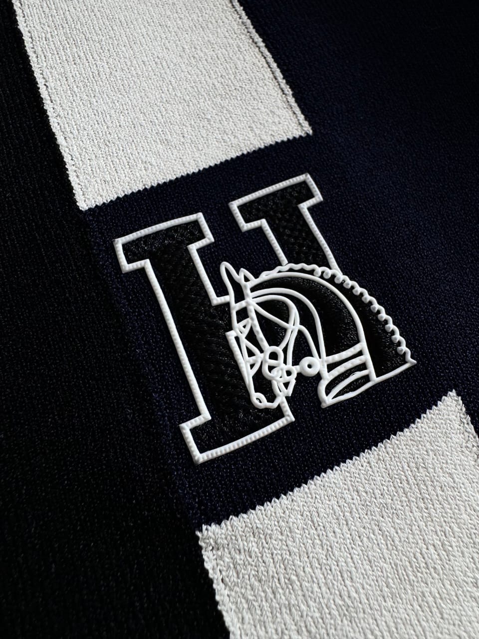 Hermès - Black & Navy Color Block Polo Shirt with Contrast Stripe