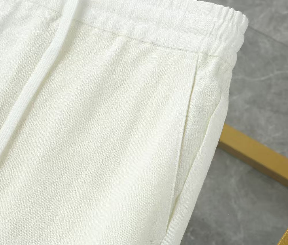 Loro Piana - White Linen Long Sleeve Shirt & Drawstring Trousers Set