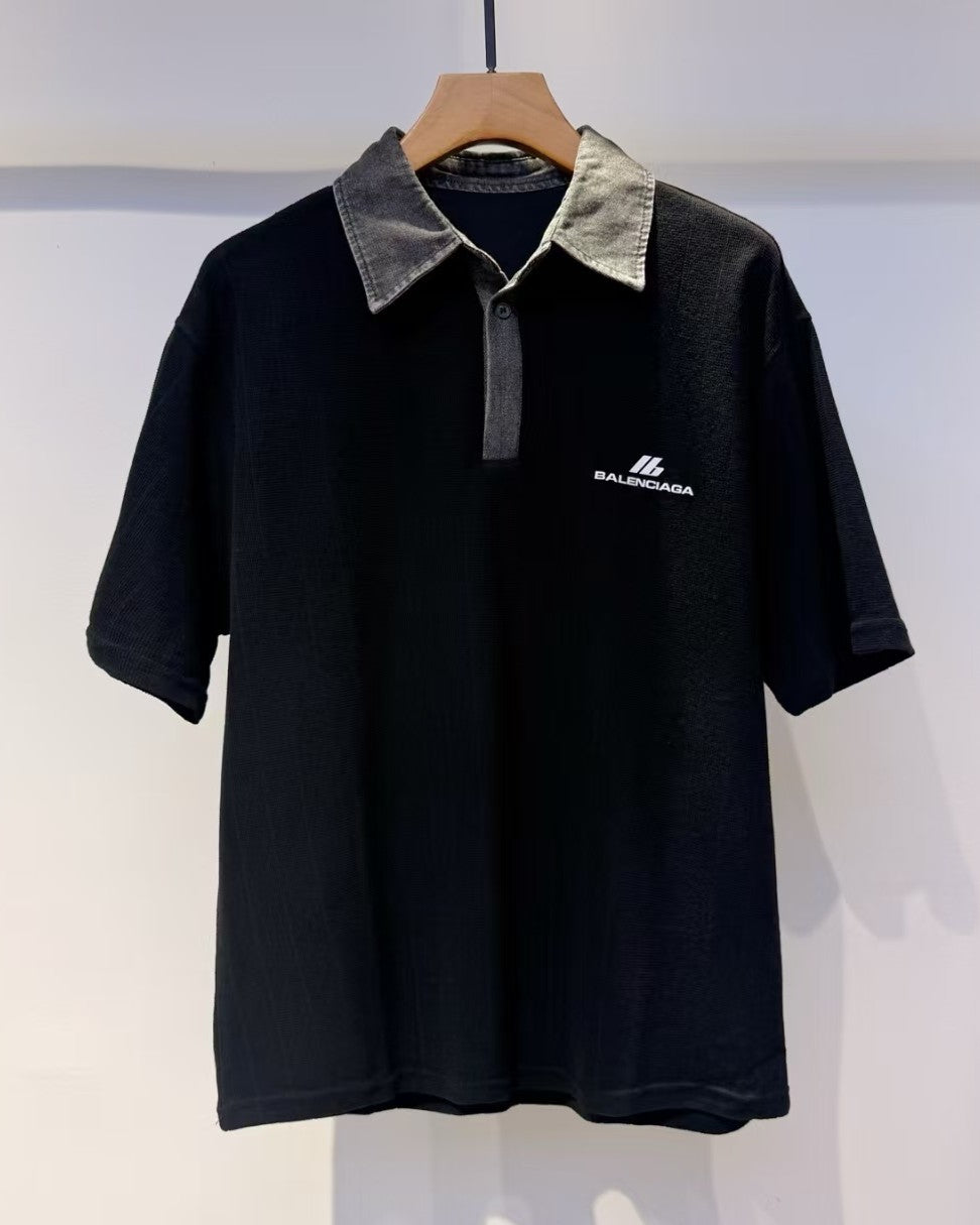 Balenciaga - Black Polo Shirt with Distressed Collar and Logo