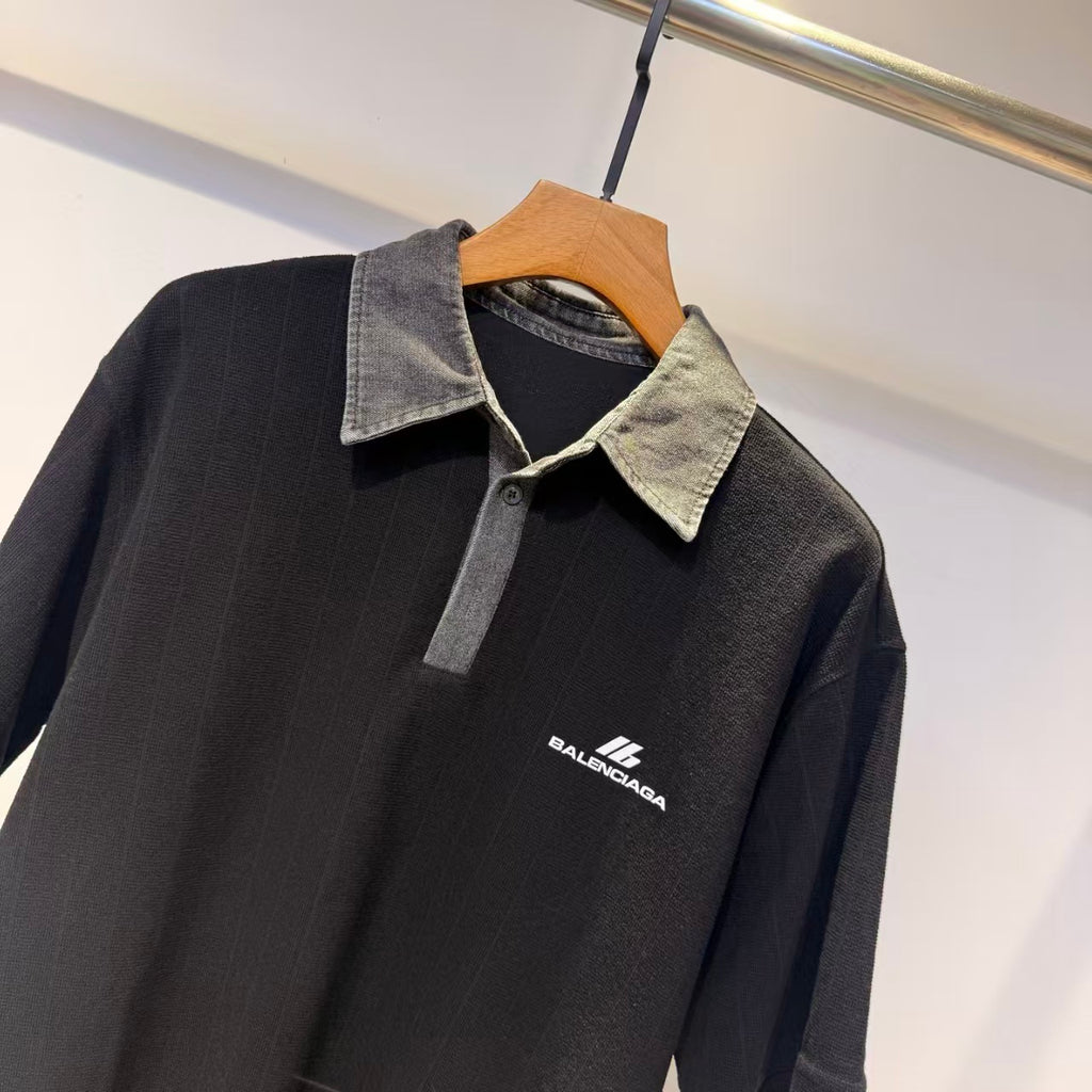 Balenciaga - Black Polo Shirt with Distressed Collar and Logo