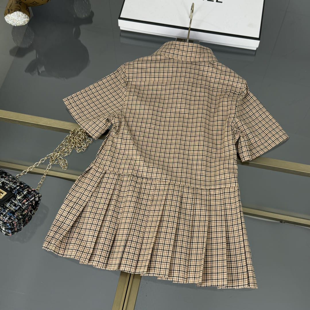 Miu Miu Kids - Checked Short Dress with Pleated Skirt