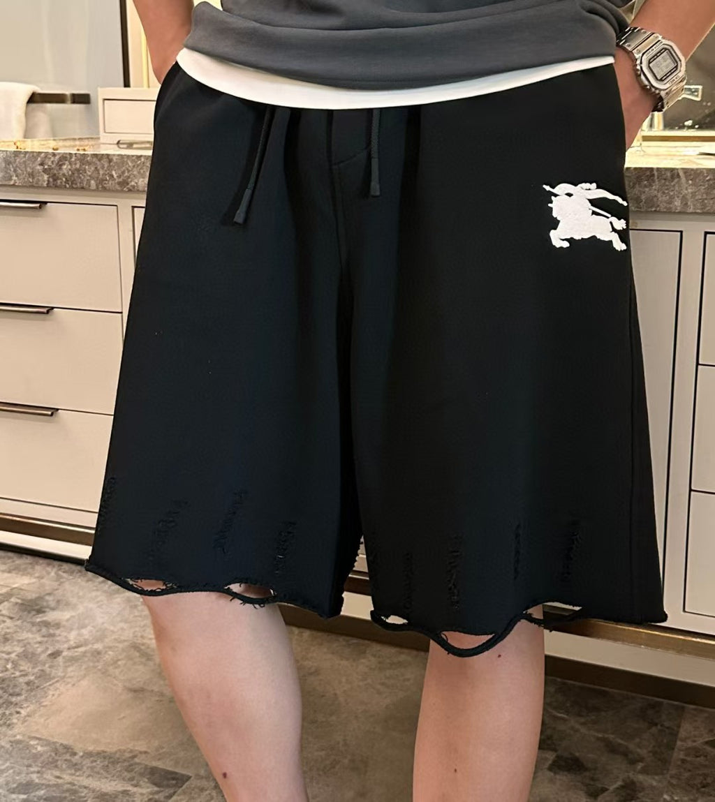 Burberry - EKD Embroidered Distressed Sweat Shorts