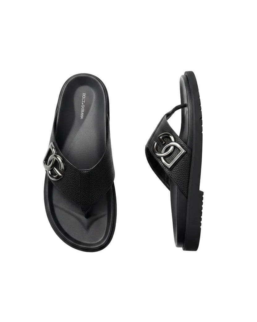 Dolce & Gabbana - DG Interlocking Logo Grain Leather Sandals