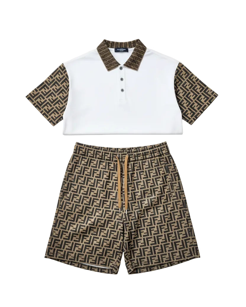Fendi - FF Monogram Contrast Trim Polo & Shorts Set
