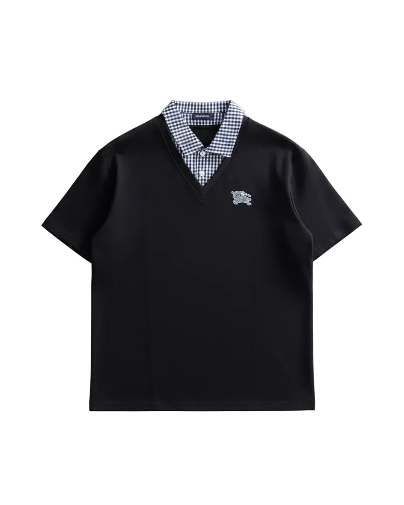 Burberry - Gingham Collar Layered-Look Knit Polo Shirt