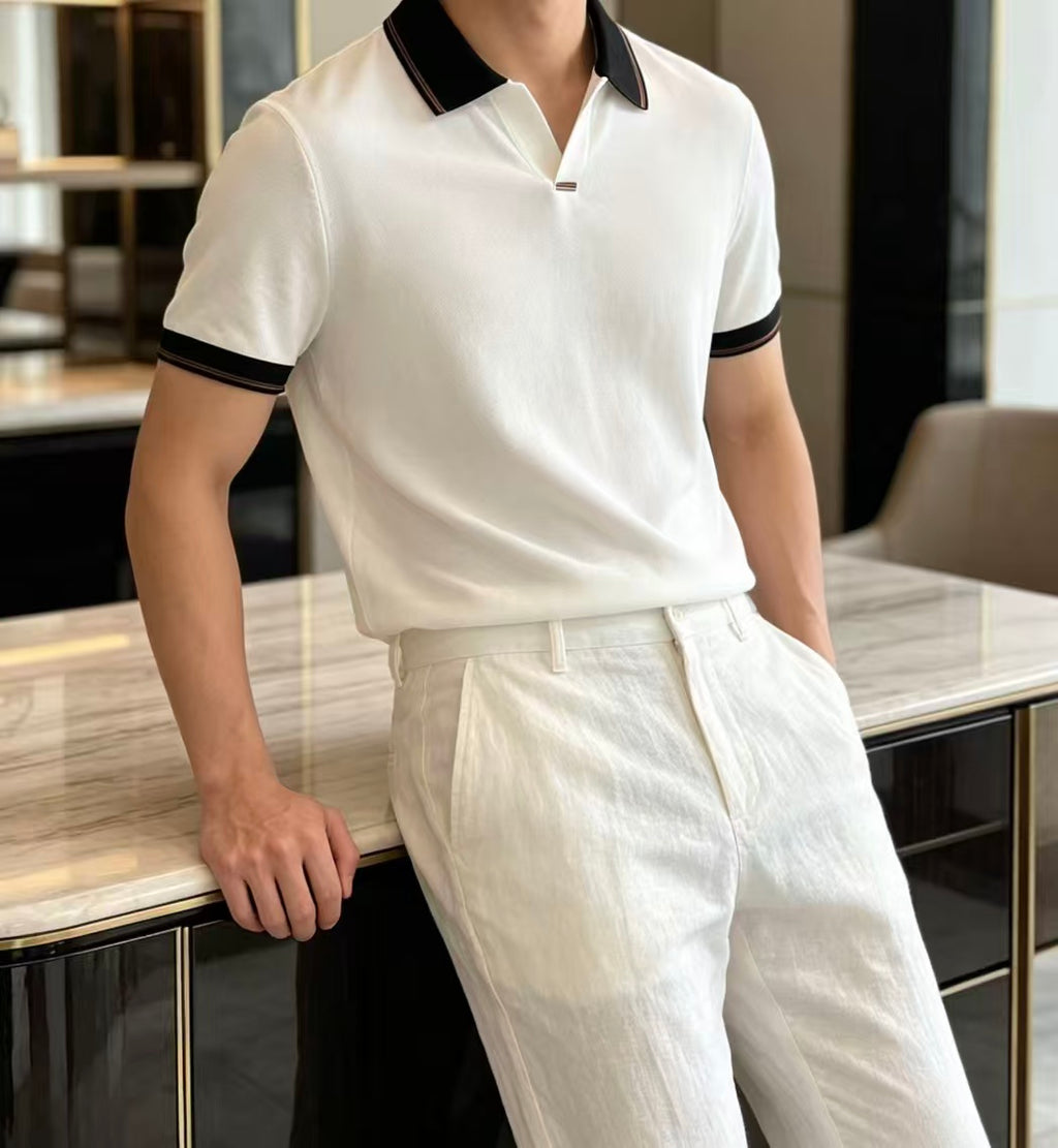 Zegna - Contrast Trim Silk-Cotton Knit Polo Shirt