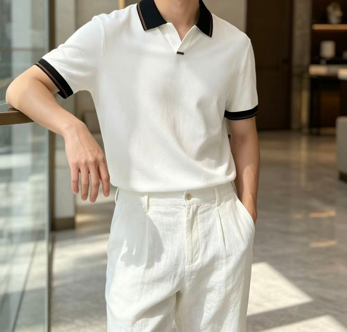 Zegna - Contrast Trim Silk-Cotton Knit Polo Shirt