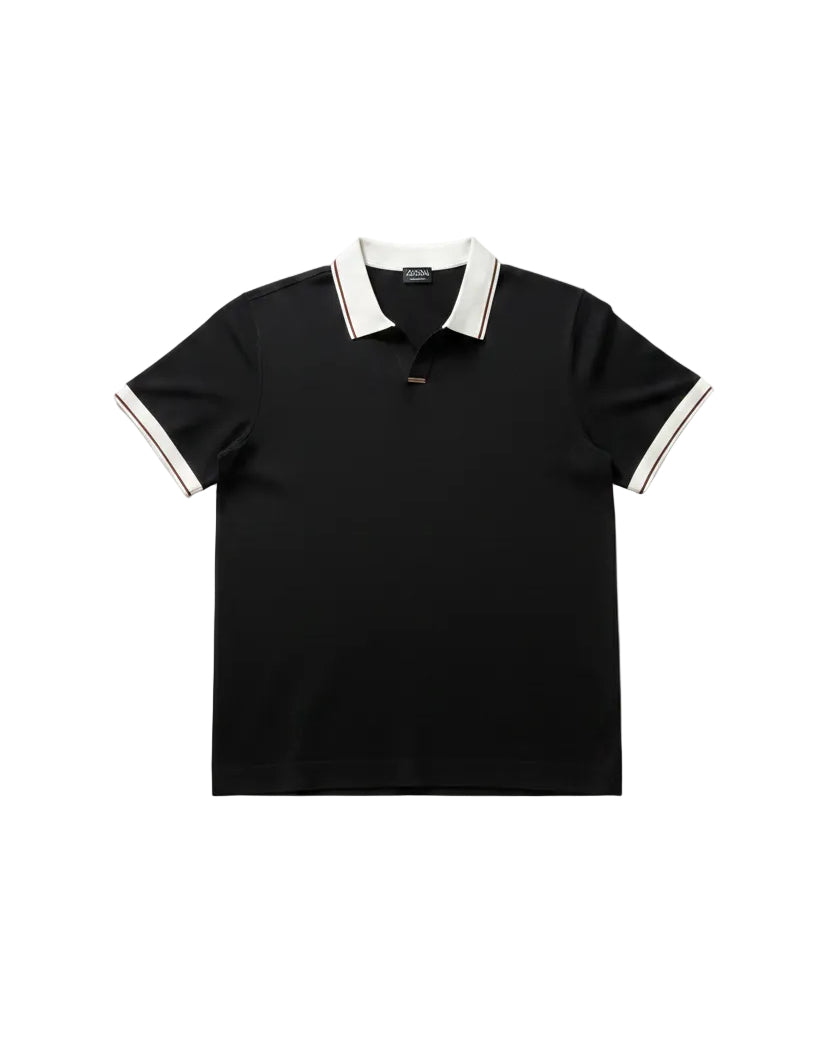 Zegna - Contrast Trim Silk-Cotton Knit Polo Shirt (Black)