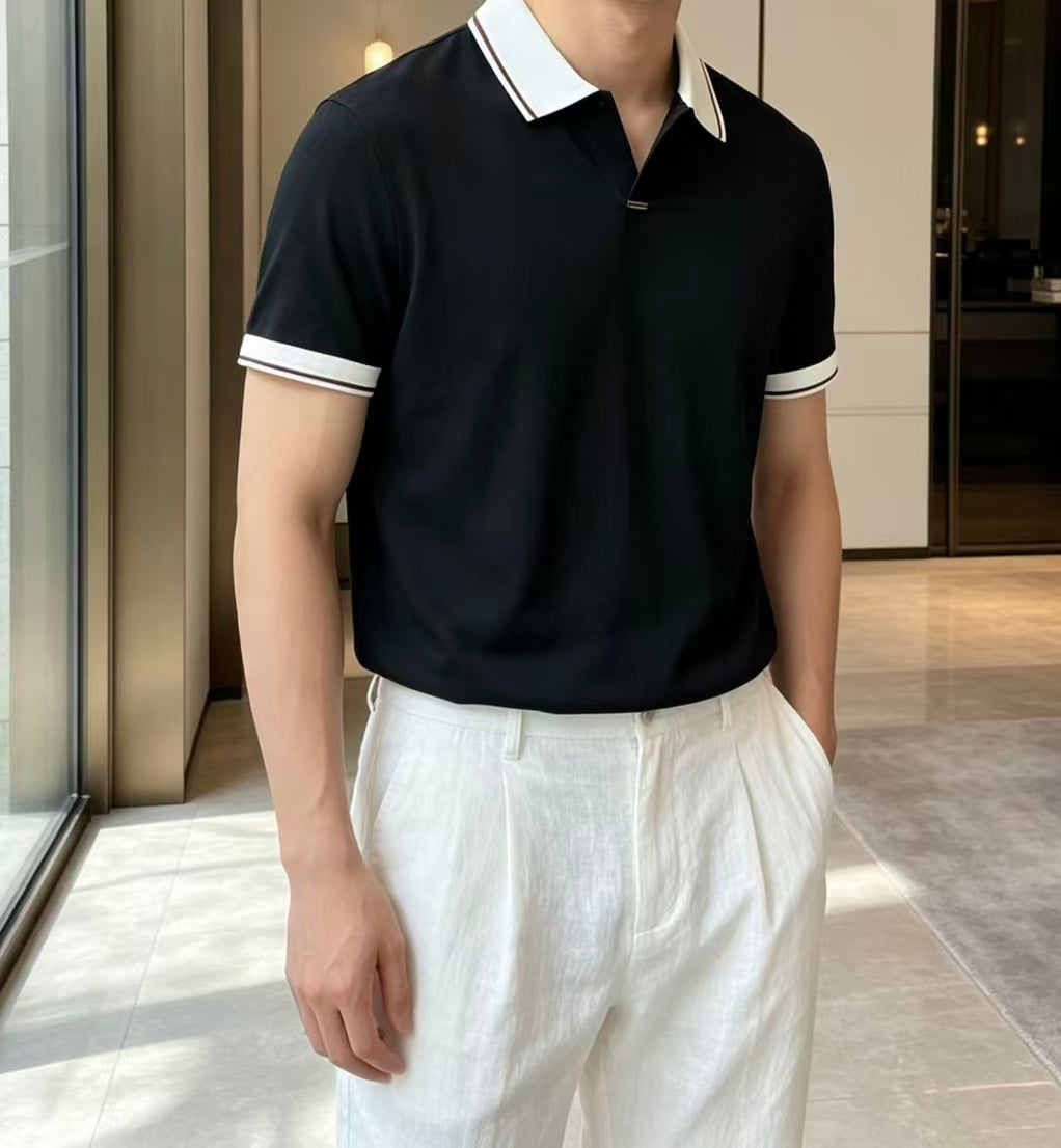 Zegna - Contrast Trim Silk-Cotton Knit Polo Shirt (Black)
