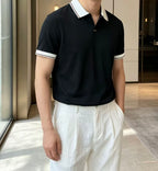 Zegna - Contrast Trim Silk-Cotton Knit Polo Shirt (Black)
