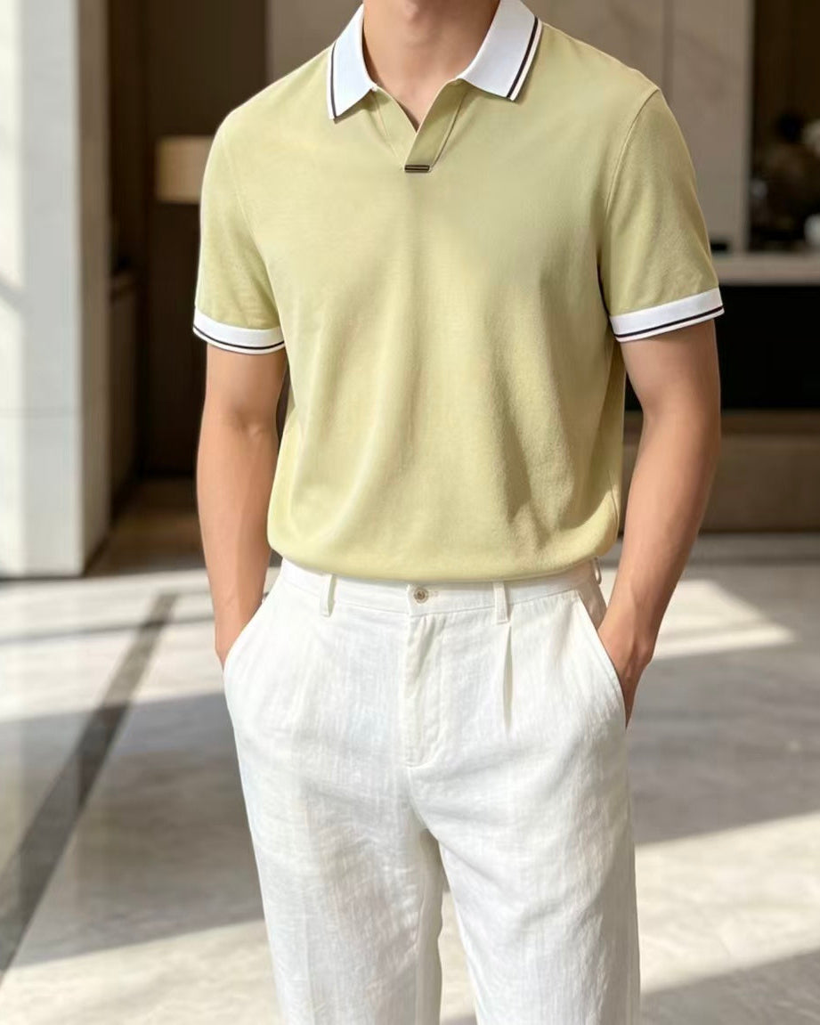 Zegna - Contrast Trim Silk-Cotton Knit Polo Shirt (Olive Green)