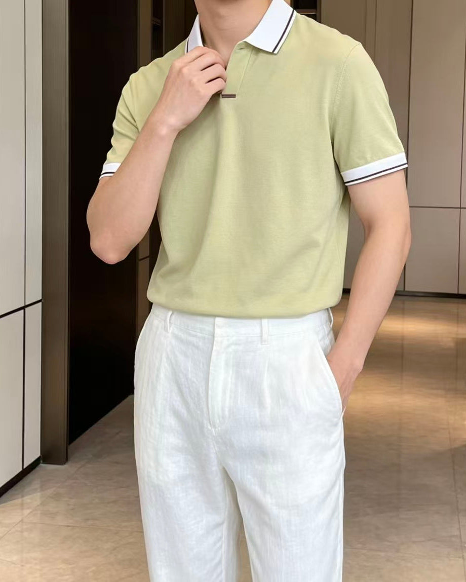 Zegna - Contrast Trim Silk-Cotton Knit Polo Shirt (Olive Green)
