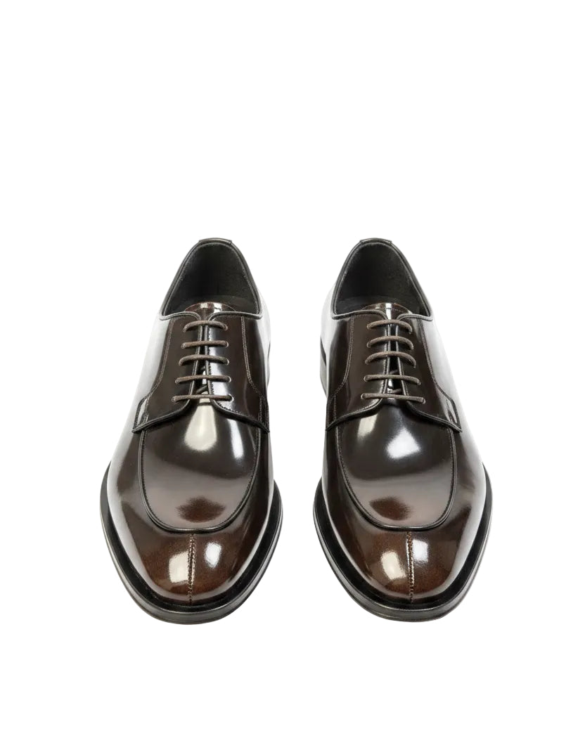 Ferragamo - Polished Leather Derby Shoes - Dark Brown