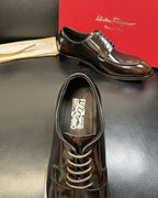 Ferragamo - Polished Leather Derby Shoes - Dark Brown