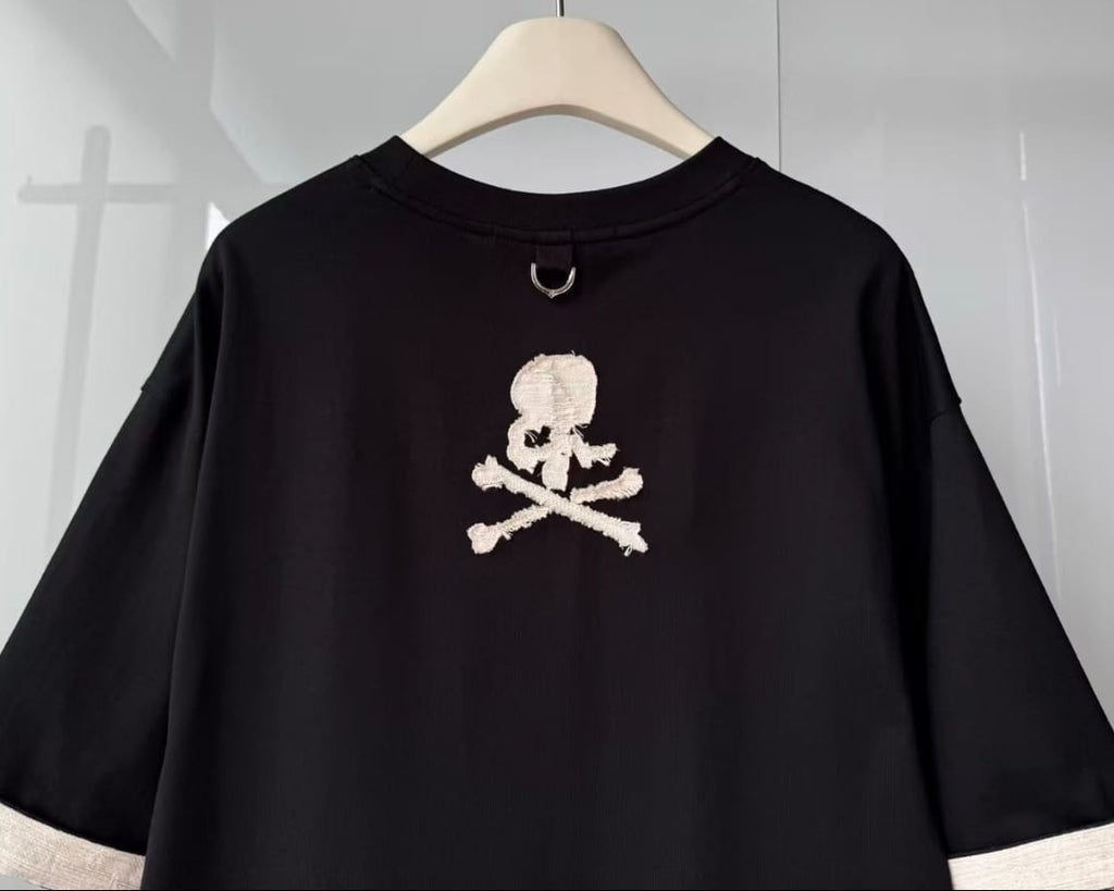 Mastermind Japan - Denim Patch Asymmetric Oversized T-Shirt