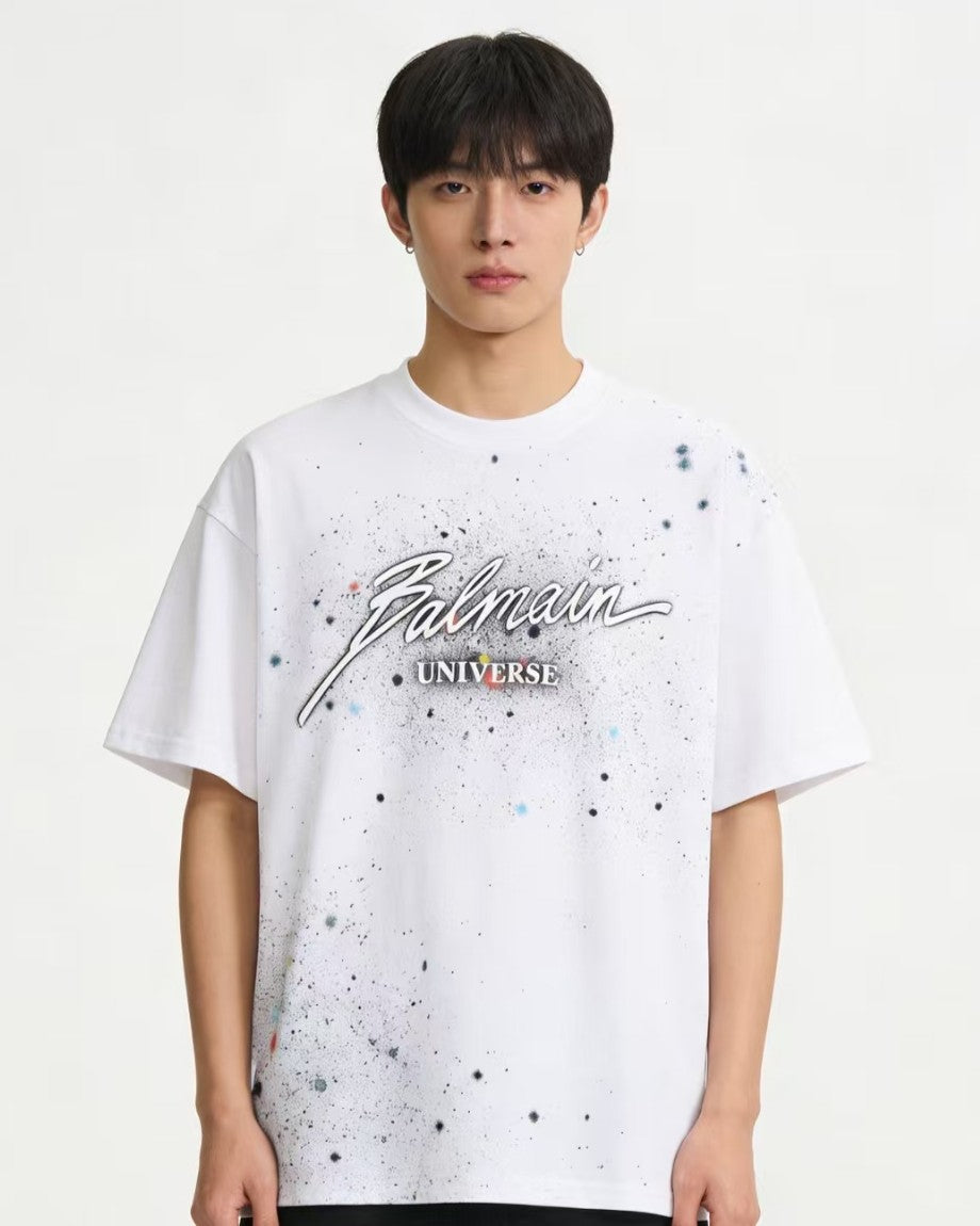 Balmain Paris - White Universe Cosmic Logo T-Shirt