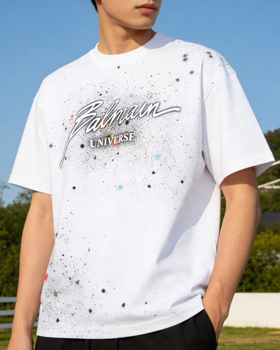 Balmain Paris - White Universe Cosmic Logo T-Shirt
