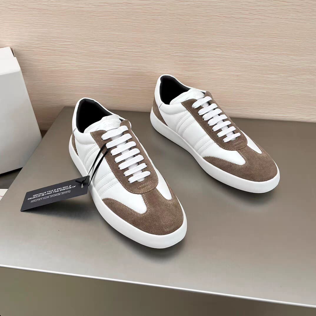 Brioni - White Leather and Brown Suede Low-Top Sneakers
