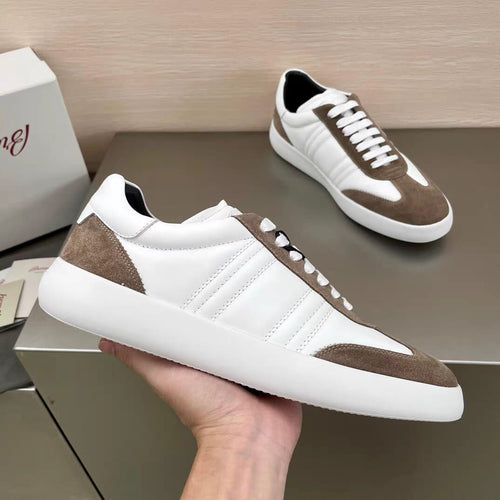 Brioni - White Leather and Brown Suede Low-Top Sneakers