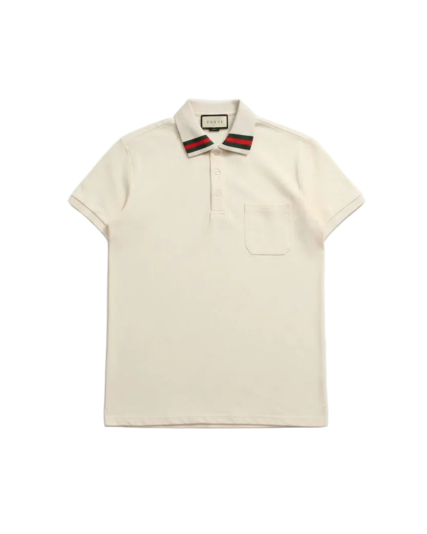 Gucci - Web Collar Cotton Pique Polo Shirt (Off-White)