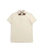 Gucci - Web Collar Cotton Pique Polo Shirt (Off-White)