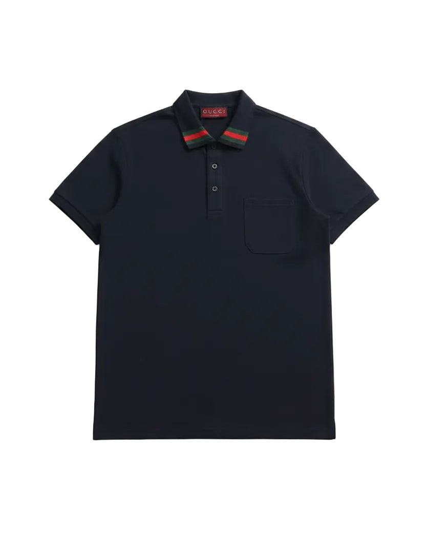 Gucci - Web Collar Cotton Pique Polo Shirt (Deep Navy)