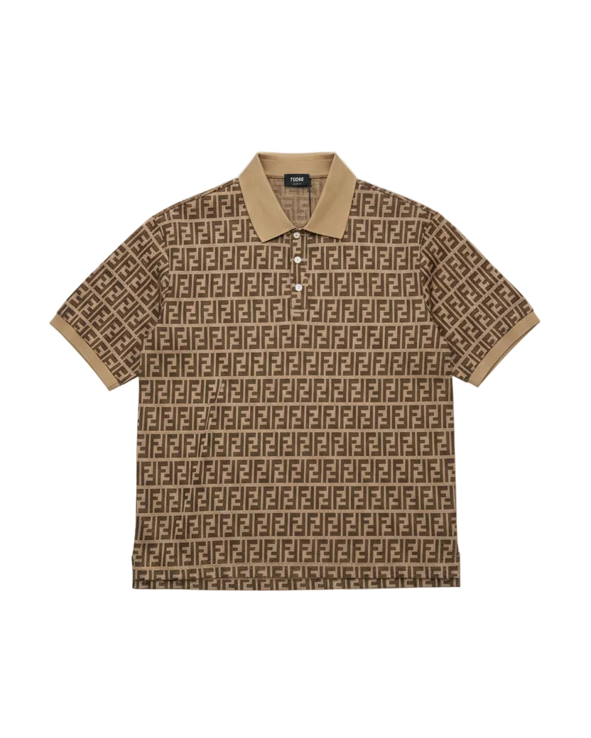 Fendi - FF All-Over Monogram Silk Polo Shirt (Tobacco Brown)