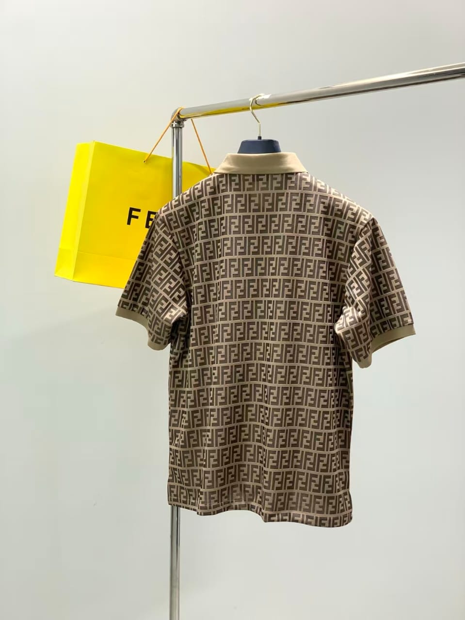 Fendi - FF All-Over Monogram Silk Polo Shirt (Tobacco Brown)