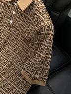 Fendi - FF All-Over Monogram Silk Polo Shirt (Tobacco Brown)