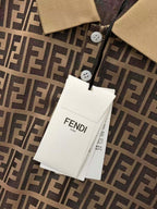Fendi - FF All-Over Monogram Silk Polo Shirt (Tobacco Brown)